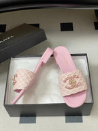 CC 26s Flat Slippers Pink Fabric Sheepskin 649488