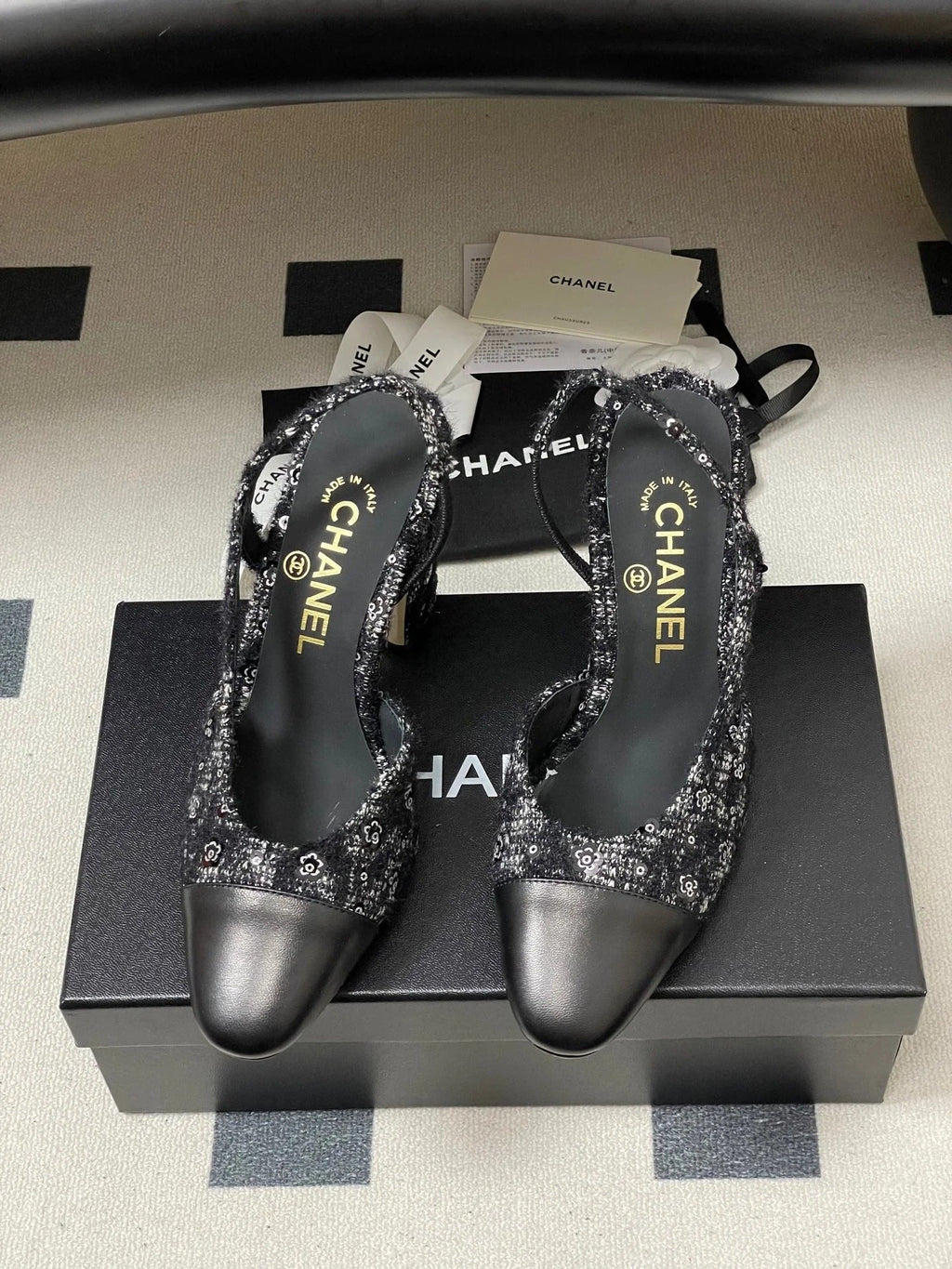 CC 26s Slingback 95 Black Tweed Sheepskin 649418