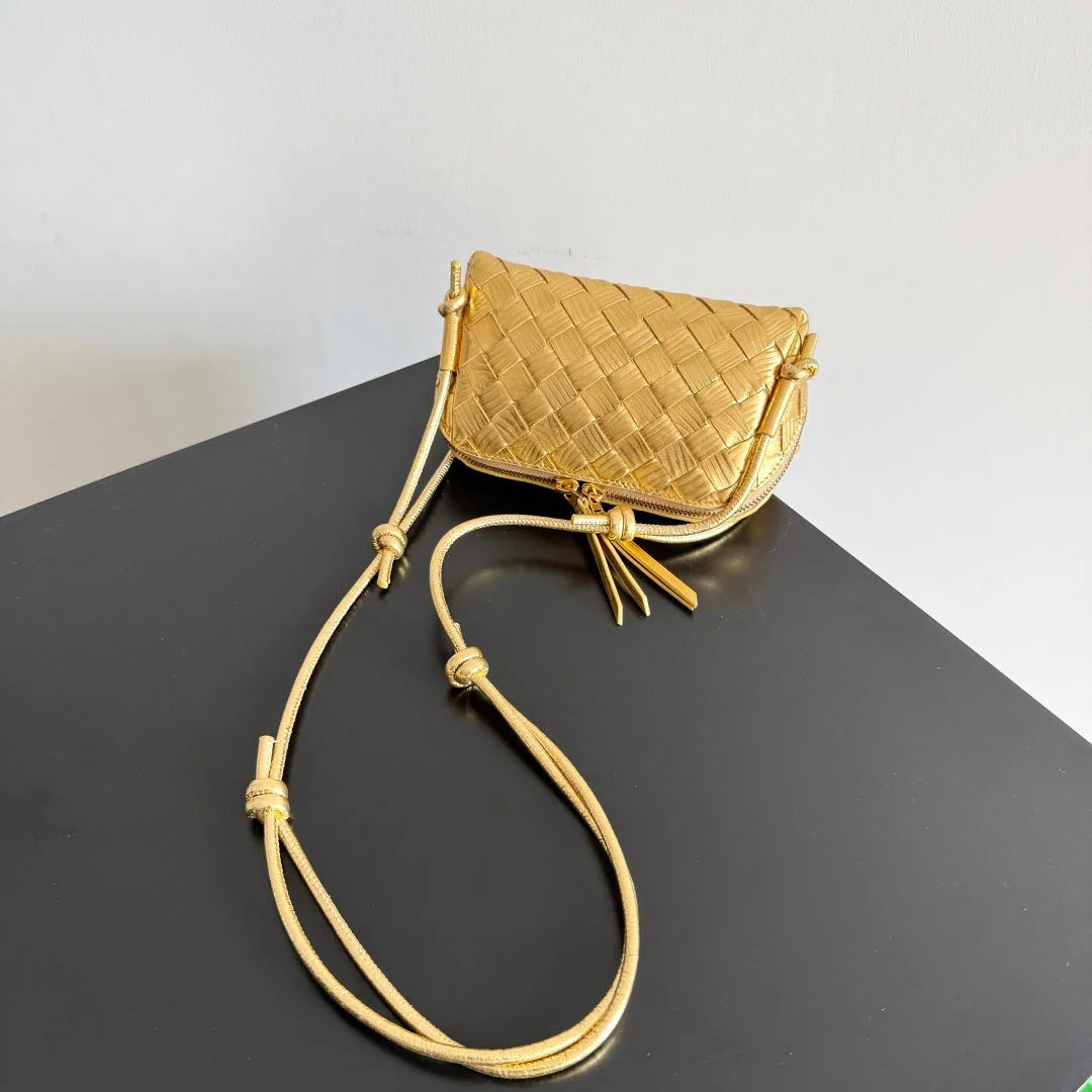 Bottega Veneta 2026 Concert Pouch Bag 18.5 Gold Metallic Intrecciato Leather