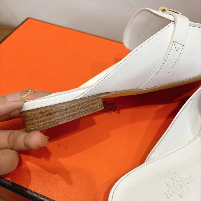 HM 26ss Mule Full White Calfskin Gold Buckle 638468