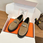 HM 26ss Loafers Beige Suede Sliver Buckle 638431