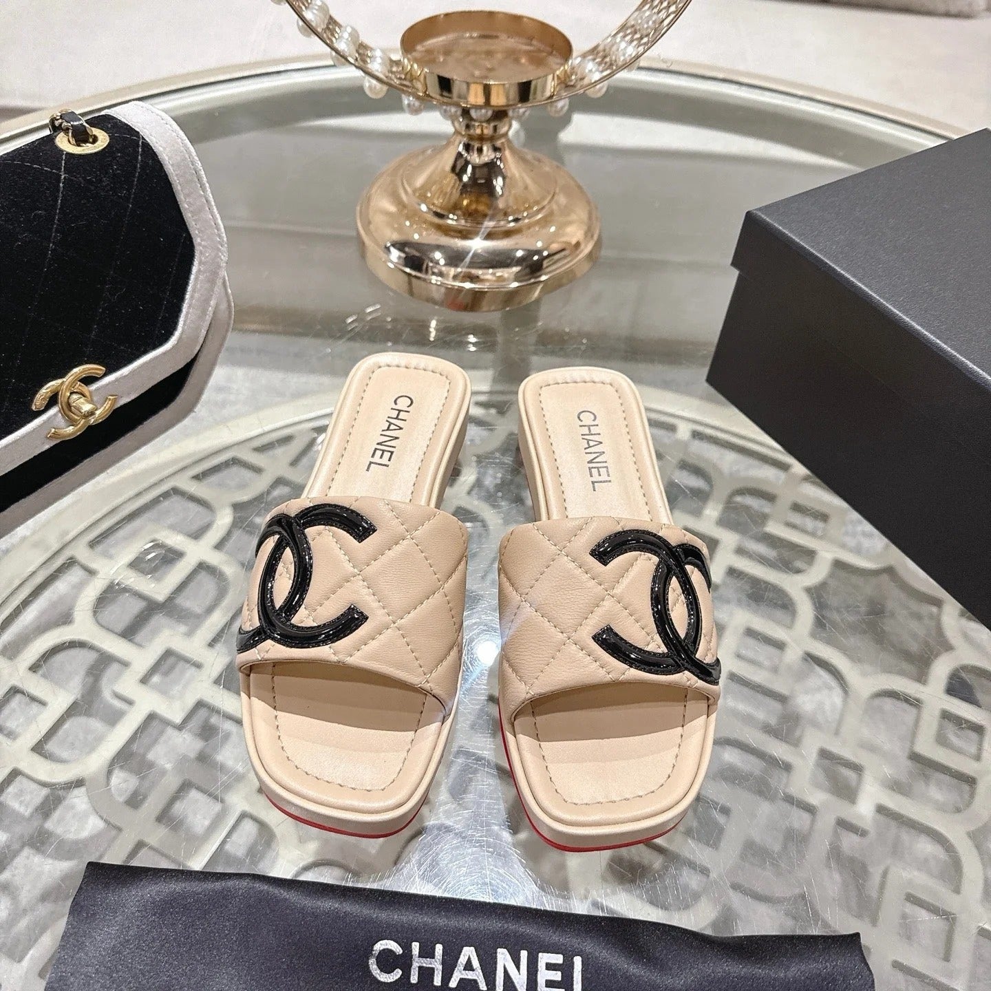 CC 26s Platform Slippers Beige Sheepskin 627070