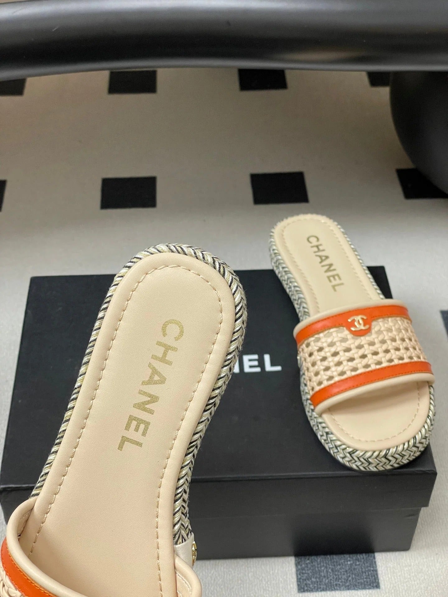 CC 26s Platform Slippers Light Beige Orange Cowhide 649456