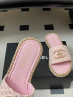 CC 26s Flat Slippers Pink Gold Fabric Sheepskin 649485