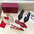 VLOGO SIGNATURE LIGHT PINK CALFSKIN FLAT SLINGBACK PUMP