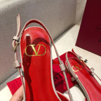 VLOGO SIGNATURE CREPE PINK CALFSKIN FLAT SLINGBACK PUMP