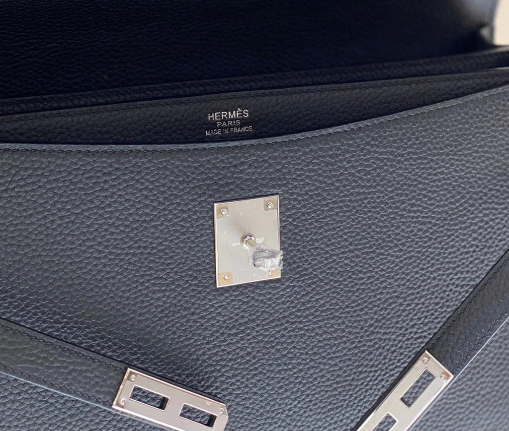 KELLY DEPECHES 38 BRIEFCASE IN BLACK TOGO CALFSKIN SILVER HARDWARE