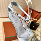 HIGH HEELS SANDALS 80 MM IN PASTEL BLUE SATIN MIX SUEDE