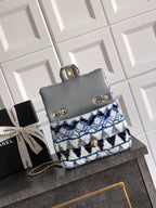 Chanel 2026 Flap Bag 20cm Blue mix Colors Sequin Leather