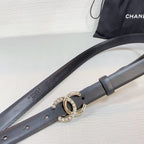 CC BELT 20 MM IN BLACK SMOOTH CALFSKIN GOLD HARDWARE ATTACH RHINSTONE