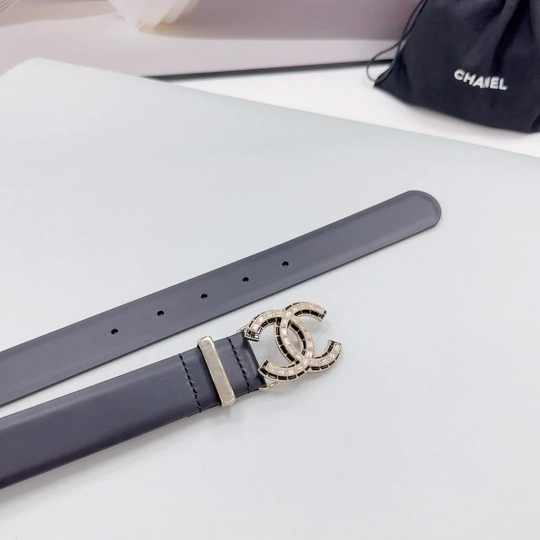 CC 30MM BELT IN BLACK SMOOTH CALFSKIN METAL LOGO