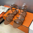HM 26ss Kelly Sliver Buckle Sandals Brown Calfskin 607162