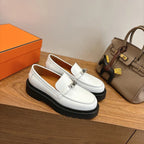 HM 26ss Loafers White Calfskin Sliver Buckle 638427
