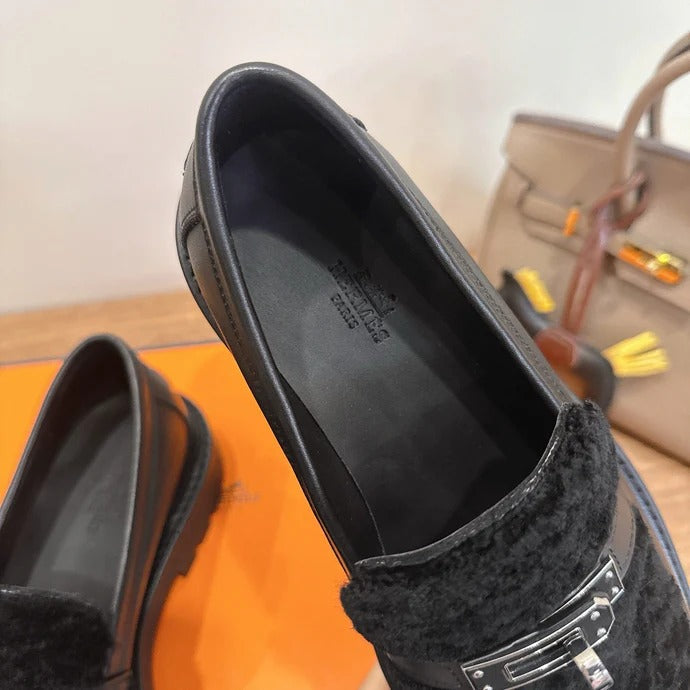 HM 26ss Loafers Black Wool Calfskin 638437