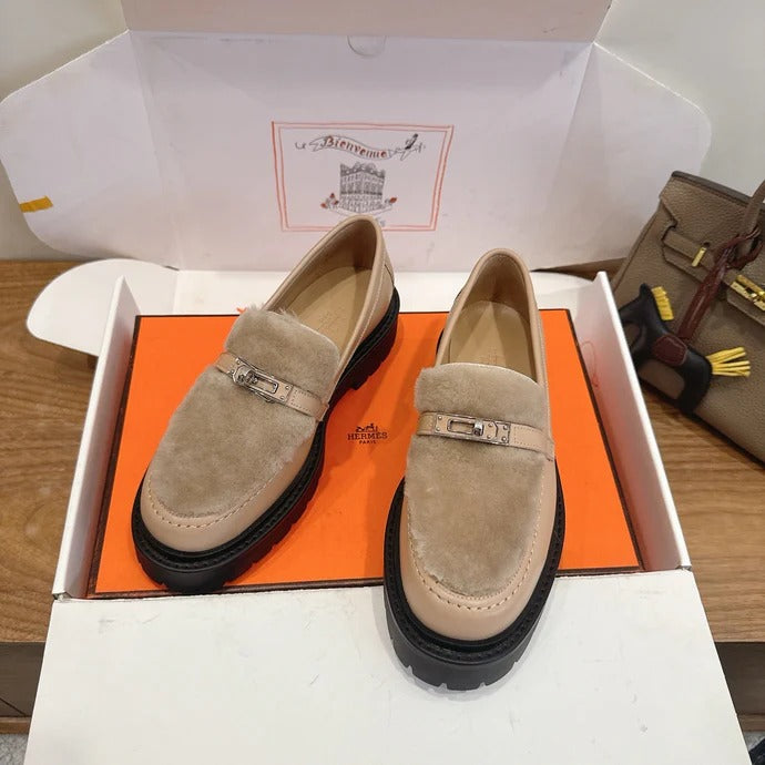 HM 26ss Loafers Dark Beige Wool Calfskin 638438