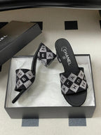 CC 26s Sandals 70 Black Sheepskin Rhinestones 649519