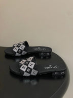 CC 26s Flat Sandals Black Sheepskin Rhinestones 649522
