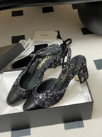 CC 26s Slingback 65 Black Tweed Sheepskin 649418