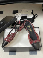 CC 26s Slingback Dark Red Black Tweed Sheepskin 649424