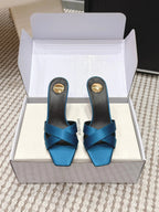 YSL 26ss High-Heeled Mules 75 Satin Leather