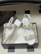 CC 26s Buckle Chain Sandals 55 White Sheepskin 649473