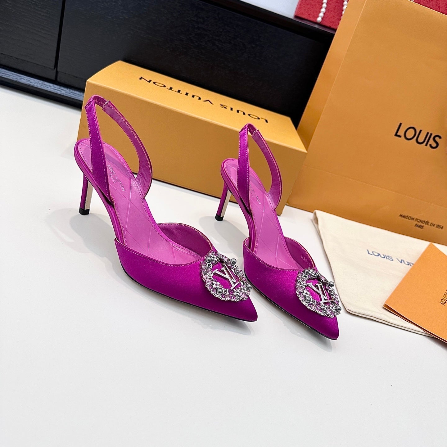 LV 26s Slingback 75 Fuchsia Pink Premium Satin 622451