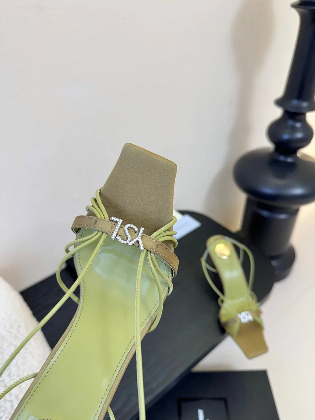 YSL 26ss Square Toe Sandals 70 Light Green Silk Sheepskin 651704