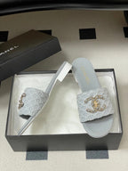 CC 26s Flat Slippers Gray Fabric Sheepskin 649489