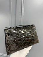 HM KELLY MINI 22 IN BROWN AMERICAN ALLIGATOR SILVER BUCKLE