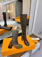 LV High Boots 85 Monogram Brown Sheepskin 573736