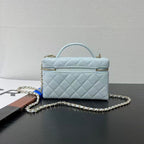 Chanel Top Handle Vanity With Chain Light Blue Caviar Leather
