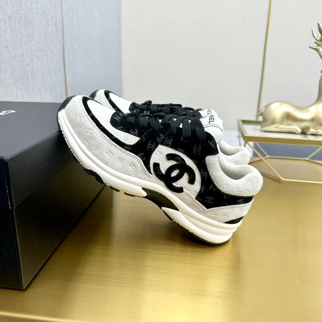 CC 2026 Casual Sneakers White Black Monogram Suede 668048