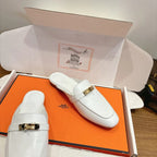 HM 26ss Mule Full White Calfskin Gold Buckle 638468
