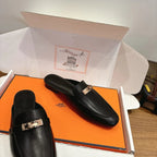 HM 26ss Mule Black Calfskin Gold Buckle 638469