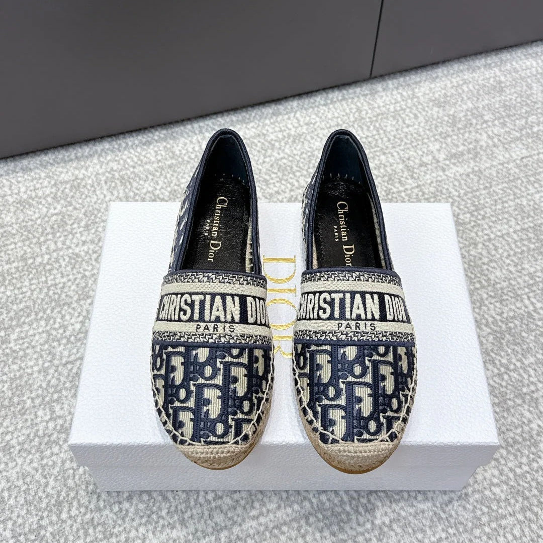 CD 26s Loafers Embroidery Navy Blue Canvas 653273