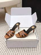 YSL 26ss High-Heeled Slippers 75 Calfskin