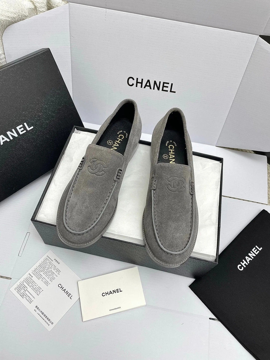 CC 26s Double C Loafers Gray Suede 645305