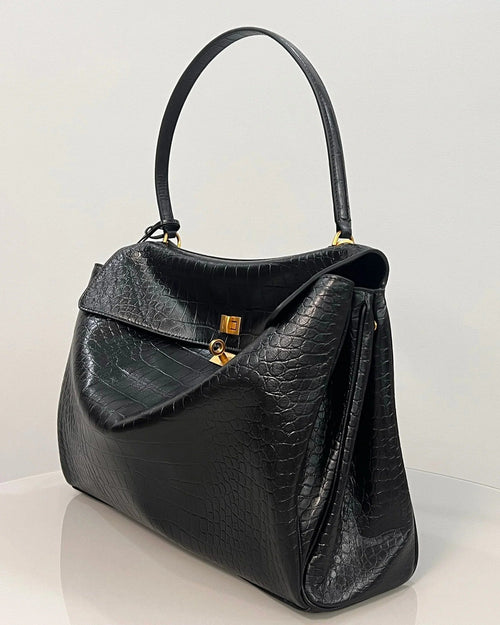 Balenciaga Large Rodeo Bag 40 Black Crocodile Skin Gold Hardware