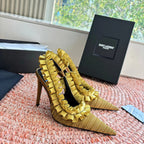 YSL 26ss Slingback Shiny Gold Silk Leather 648839