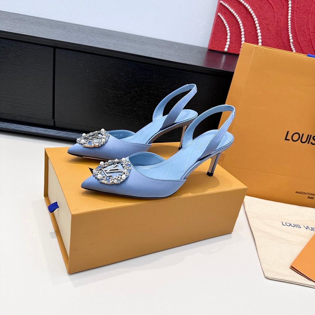 LV 26s Slingback 75 Light Blue Premium Satin 622435