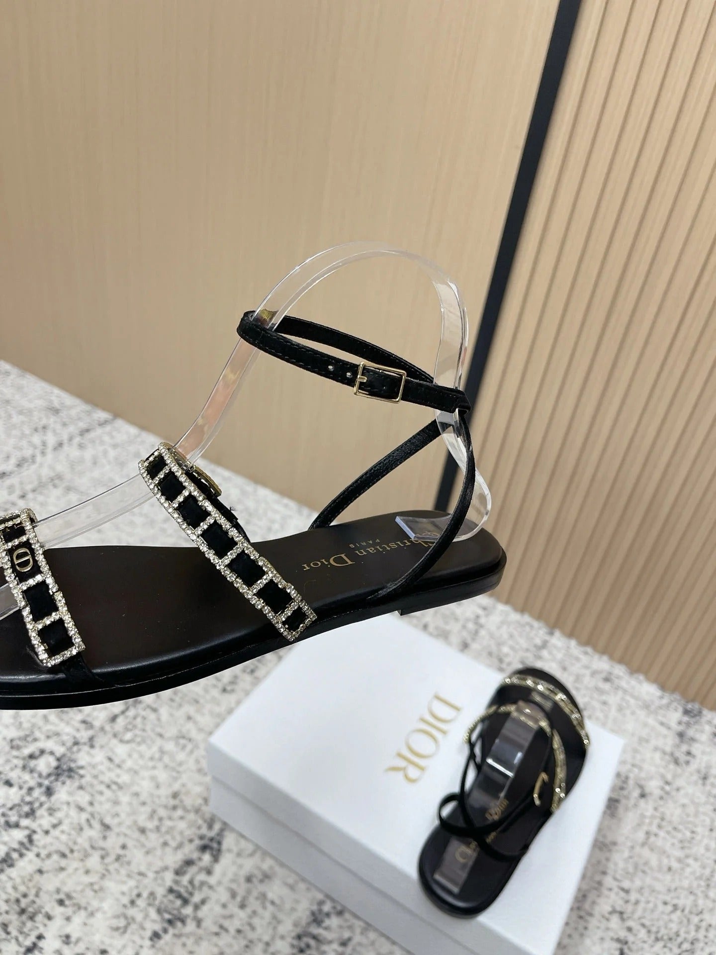 CD 26s Crystal Sandals Black Genuine Leather 643498