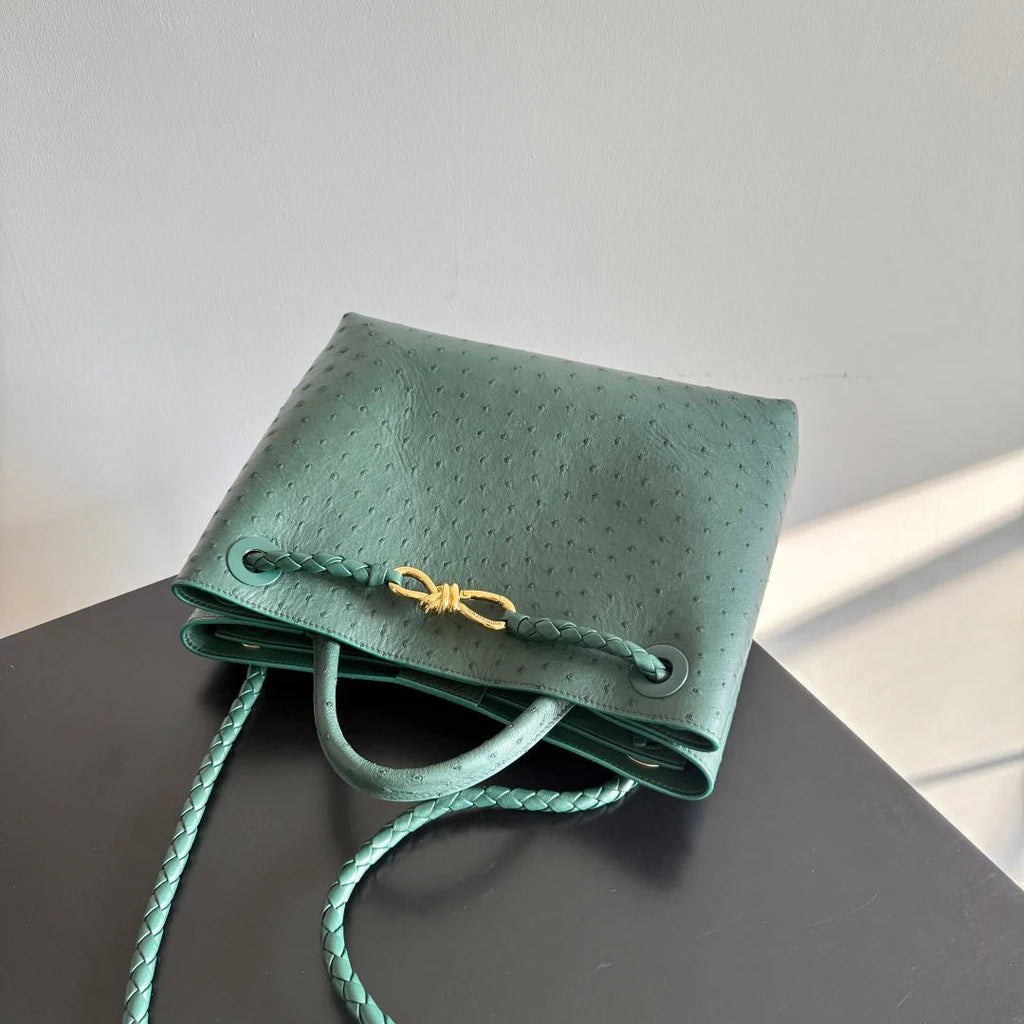 Bottega Veneta 2026 Andiamo Bag Dark Green Ostrich Leather