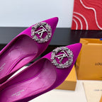 LV 26s Pointed-Toe High Heels 95 Fuchsia Pink Premium Satin 622449