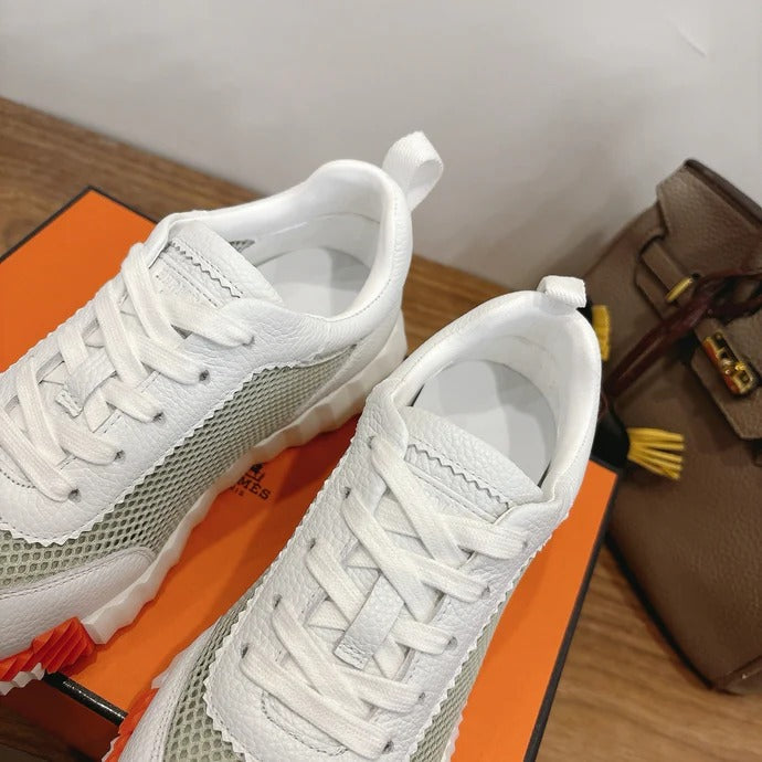 HM 26ss Sneakers White Light Green Cowhide Fabric 638564