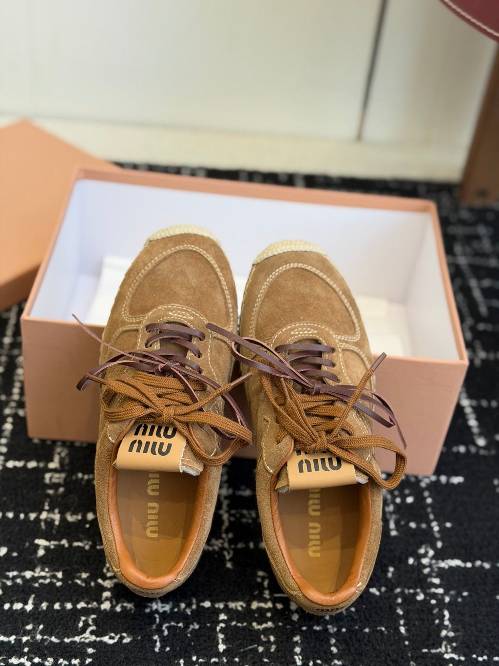 Miu Miu 2026 Espadrille Sneaker Brown Suede Woven 621338