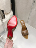 CL 26SS High-Heeled Slippers 100 Camel Brown Suede Sheepskin 636695