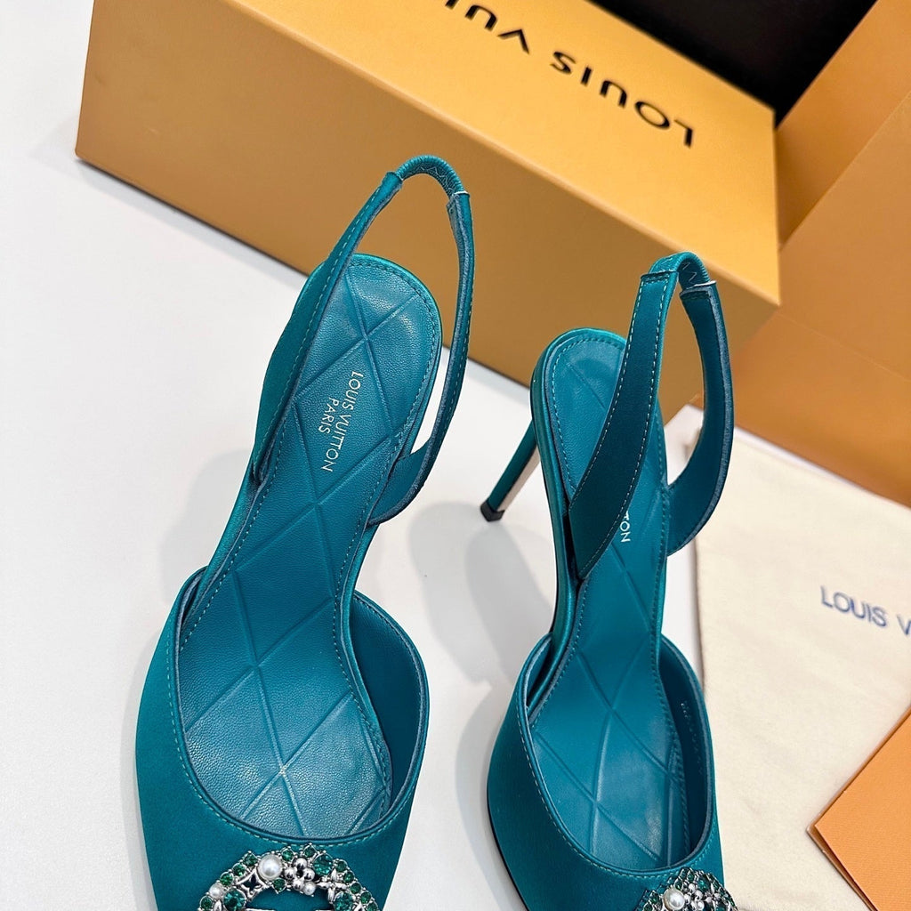 LV 26s Slingback 95 Teal Blue Premium Satin 622441