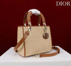 Dior 2026 Lady Dior Bag 24cm Beige Brown Raffia Leather