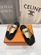 HM 26ss Sandals Black Champagne Gold Cowhide 641275