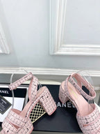 CC 26s HighHeeled Platform Sandals 85 Pink Black Tweed 631866